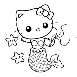 Cute Hello Kitty Mermaid With Starfish Coloring Page 13002-10696