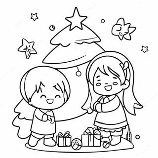 Cute Anime Characters Decorating A Christmas Tree Coloring Page 13122-10785