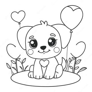 Cute Puppy With Heart Balloons Coloring Page 13302-10925