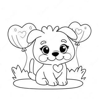 Cute Puppy With Heart Balloons Coloring Page 13302-10926