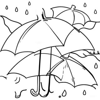 Colorful Umbrellas In The Rain Coloring Page 13322-10943