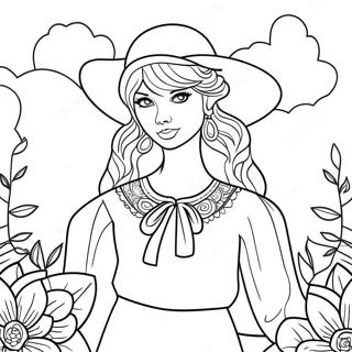 Whimsical Taylor Swift In Folklore Outfit Coloring Page 13342-10963