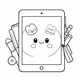 Cute Ipad With Cartoon Characters Coloring Page 13562-11134