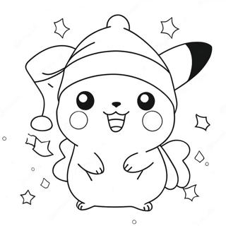 Cute Christmas Pikachu With Santa Hat Coloring Page 14092-11557