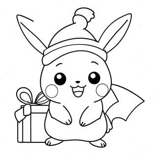 Cute Christmas Pikachu With Santa Hat Coloring Page 14092-11558