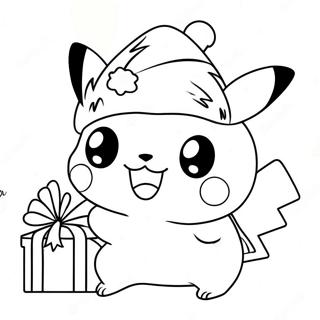 Cute Christmas Pikachu With Santa Hat Coloring Page 14092-11559