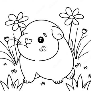 Cute Guinea Pig In A Flower Garden Coloring Page 1422-1249