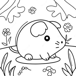 Cute Guinea Pig In A Flower Garden Coloring Page 1422-1250