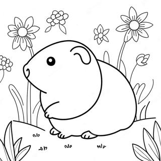 Cute Guinea Pig In A Flower Garden Coloring Page 1422-1252