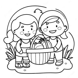 Grateful Kids With Harvest Basket Coloring Page 14572-11941