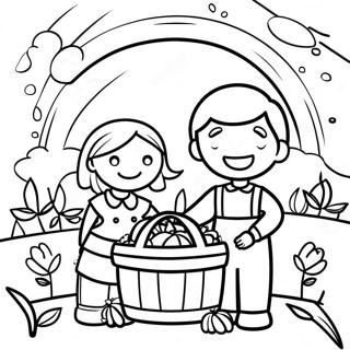 Grateful Kids With Harvest Basket Coloring Page 14572-11942