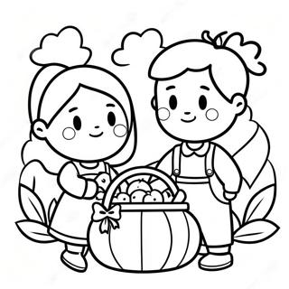 Grateful Kids With Harvest Basket Coloring Page 14572-11944