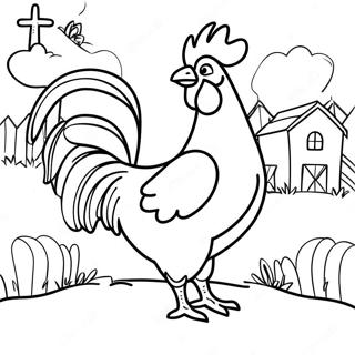 Colorful Rooster In A Farmyard Coloring Page 14812-12135