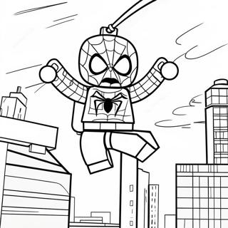 Lego Spiderman Swinging Through City Coloring Page 15202-12443