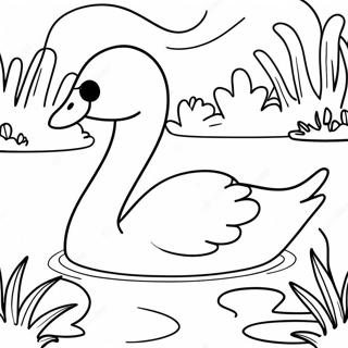 Elegant Swan Swimming In A Pond Coloring Page 15222-12461