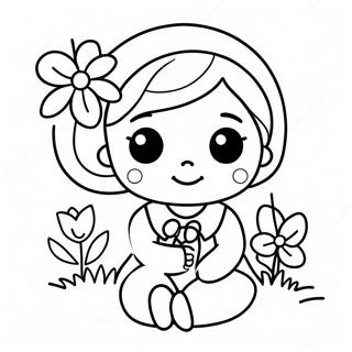 Adorable Girl With Flowers Coloring Page 1532-1339