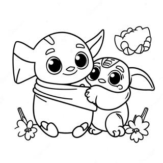 Cute Stitch And Baby Yoda Friends Coloring Page 15602-12764