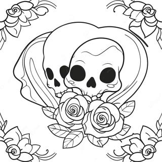 Gothic Love Skulls And Roses Coloring Page 16012-13094