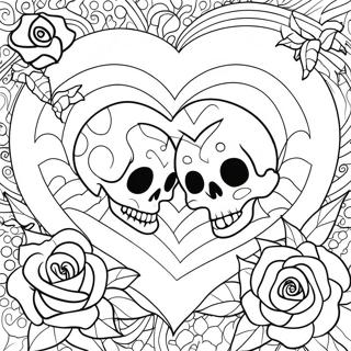 Gothic Love Skulls And Roses Coloring Page 16012-13095