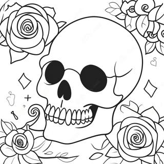 Gothic Love Skulls And Roses Coloring Page 16012-13096