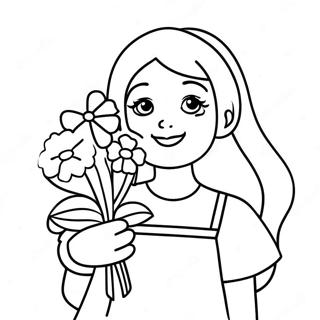 Flower Girl With Beautiful Bouquet Coloring Page 16031-13107