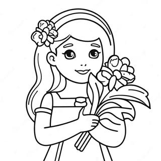 Flower Girl With Beautiful Bouquet Coloring Page 16031-13108