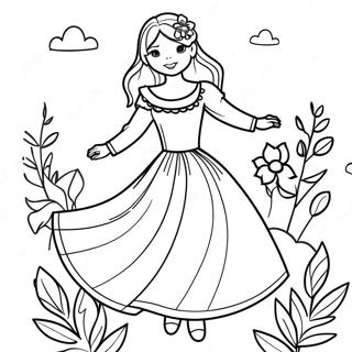 Elegant Flower Girl In A Flowing Dress Coloring Page 16032-13109