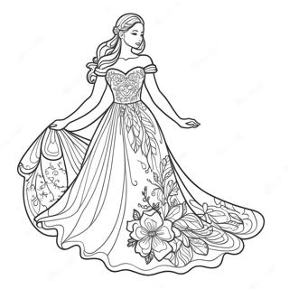 Elegant Flower Girl In A Flowing Dress Coloring Page 16032-13110