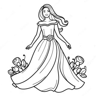 Elegant Flower Girl In A Flowing Dress Coloring Page 16032-13112