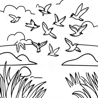 Colorful Bird Migration Scene Coloring Page 16192-13237