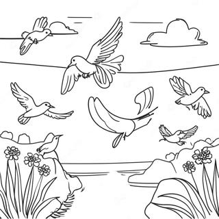 Colorful Bird Migration Scene Coloring Page 16192-13238