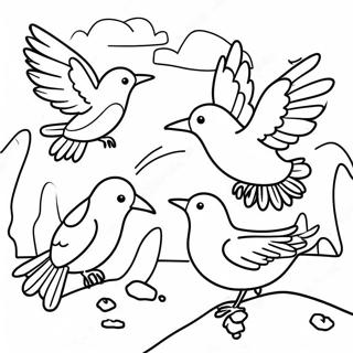 Colorful Bird Migration Scene Coloring Page 16192-13239