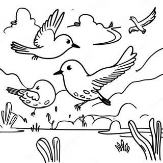 Colorful Bird Migration Scene Coloring Page 16192-13240