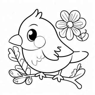 Cute Robin With Flowers Coloring Page 16242-13278