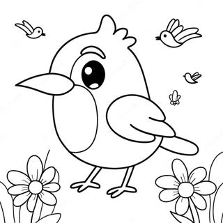 Cute Robin With Flowers Coloring Page 16242-13279