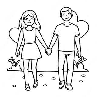 Cute Couple Holding Hands Coloring Page 16281-13302