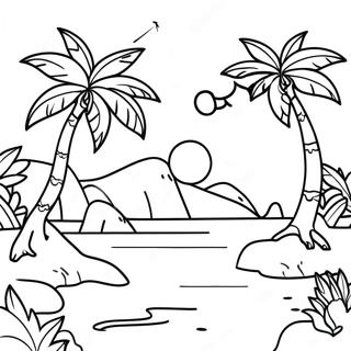 Tropical Island Sunset Coloring Page 16332-13357