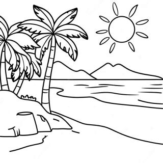 Tropical Island Sunset Coloring Page 16332-13358