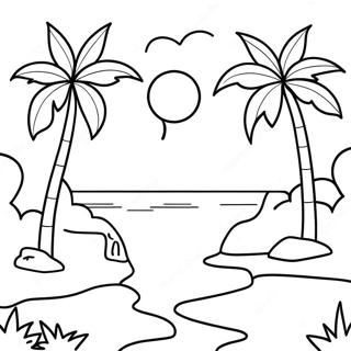 Tropical Island Sunset Coloring Page 16332-13359