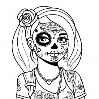 Gangsta Sugar Skull Girl With Colorful Hair Coloring Page 16611-13566