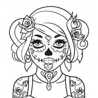 Gangsta Sugar Skull Girl With Colorful Hair Coloring Page 16611-13567