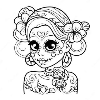 Gangsta Sugar Skull Girl With Colorful Hair Coloring Page 16611-13568