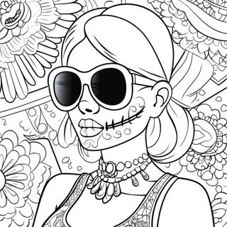 Gangsta Sugar Skull Girl With Stylish Sunglasses Coloring Page 16612-13569