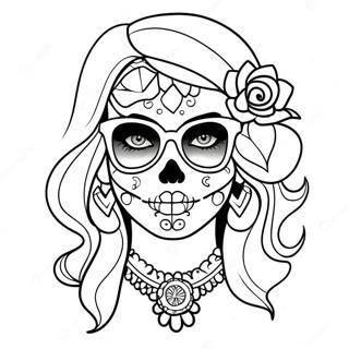 Gangsta Sugar Skull Girl With Stylish Sunglasses Coloring Page 16612-13570