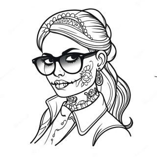 Gangsta Sugar Skull Girl With Stylish Sunglasses Coloring Page 16612-13571