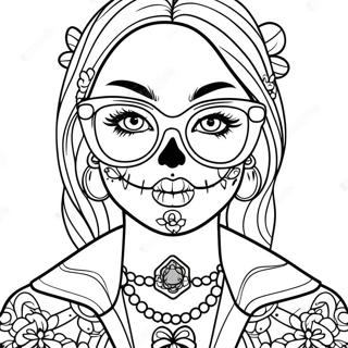 Gangsta Sugar Skull Girl With Stylish Sunglasses Coloring Page 16612-13572