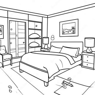 Realistic Modern Bedroom Coloring Page 16672-13620