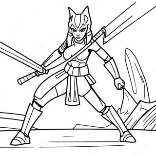 Ahsoka Tano In Battle Pose Coloring Page 17012-13886