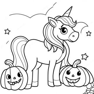 Sparkly Halloween Unicorn With Pumpkins Coloring Page 17382-14180