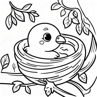 Baby Bird Nesting In A Cozy Tree Coloring Page 17401-14198